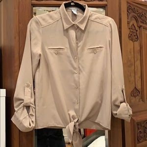 Tan button down top